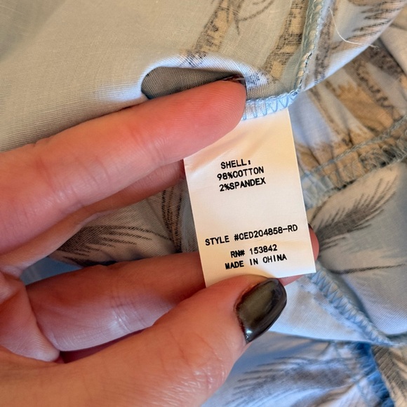 Melloday Light Blue Palm Print Puff Sleeve Dress with Pockets — Size XL - Picture 9 of 10